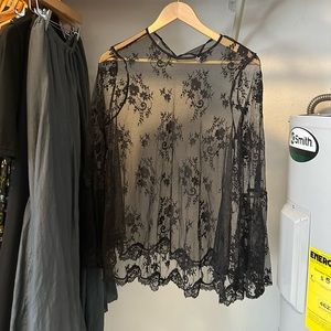 Victoria’s Secret Angel Sleeve Lingerie Lace Nightgown Dress Sheer Black Slip XS